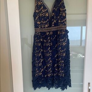 Elegant Navy Floral Lace Mini Dress